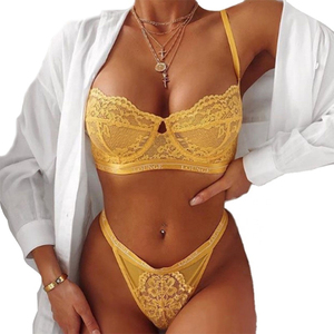 Ensemble de lingerie sexy grande taille pour femmes, vente en gros pour fabricants, en dentelle trois points, couleur unie, sous-vêtements respirants à maintien léger - Product Image 2