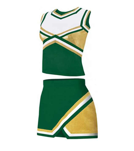 Ensemble d'uniforme de cheerleading en polyester imprimé or blanc violet pour adulte, deux pièces : crop top et jupe, design color block - Product Image 4