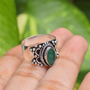 <b>Emerald</b> Gemstone <b>Ring</b> 925 Sterling <b>Silver</b> Green Stone Jewelry Boho Statement <b>Ring</b> Gift for Her - Product Image 5
