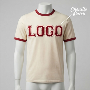   Camiseta Ringer con Parche de Chenilla Personalizado Color Carmesí para Hombre, Ajuste Cómodo, Ropa de Alta Calidad para Fraternidades Griegas - Product Image 3