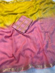 Sari en viscose georgette au design tendance avec chemisier en viscose lourd pour femme, idéal pour les soirées, séchage rapide, fabriqué en Inde - Product Image 2