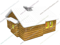 Structure gonflable combinée maison-tente avec toboggan, parcours de jeux, piste de course, château de saut extérieur décoratif, petite machine distributrice, thème carnaval