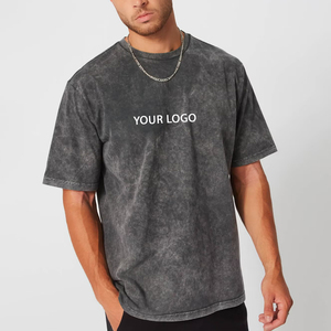 T-shirt homme surdimensionné à épaules tombantes, col contrastant, logo sérigraphié personnalisé OEM/ODM, tissu épais 260 GSM, effet délavé vintage. - Product Image 1
