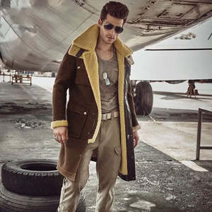 Veste en cuir suédé marron pour homme avec doublure en fausse fourrure, col rabattable, coupe-vent, manteau d'hiver, coupe classique, style décontracté - Product Image 3