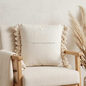 Housse de coussin décorative moutarde texturée avec franges, style bohème rustique, pour canapé - Product Image 6