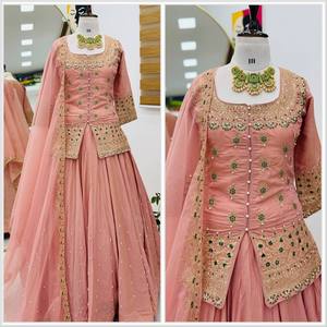 Nuevas llegadas, última moda, elegante conjunto de lehenga y dupatta para bodas y fiestas, seda simulada. - Product Image 6