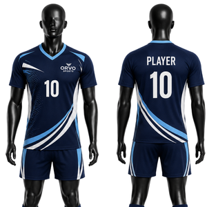 Uniforme de volley-ball d'équipe personnalisé, manches longues, bleu et blanc, impression de numéros, antibactérien, séchage rapide, unisexe - Product Image 5
