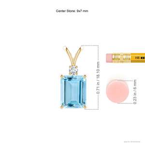 High Quality Top Selling Fine Jewelry <b>Pendant</b> 14K <b>Gold</b> 9*7MM 2.25Ct Emerald-Cut Aquamarine Solitaire <b>Pendant</b> with 0.07Ct Diamond - Product Image 2
