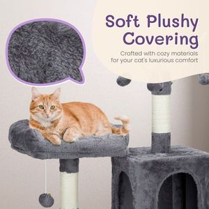 57-Inch Cat Tree Tower with Padded Platform Bed and Toy Balls Large Cozy Indoor Cat Condo with Sisal Scratching Mat - Product Image 6