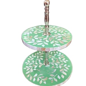Artistic Resin Tripod Base for Elegant Dessert and Party Display Luxurious 3-<b>Tier</b> Mother of Pearl & Bone Inlay <b>Cake</b> Stand - Product Image 1