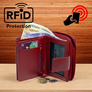 WRIZA Coral Red Genuine Leather RFID Wallet for Women | Classic Minimalist Travel Ready Compact <b>Purse</b> 9 Card Slots Secure - Product Image 2