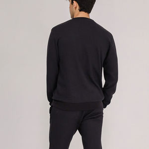 Conjunto Deportivo de Sudadera con Cuello Redondo para Hombre, Color Negro Sólido, Manga Larga, Corte Regular Informal, Algodón de Peso Medio, Ropa de Otoño con Bolsillos Laterales - Product Image 5