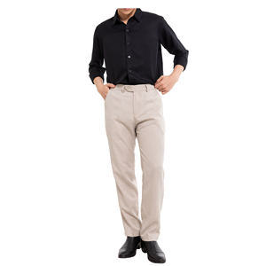 Wholesale ODM Custom Men's Vintage 100% Polyester Oxford Woven Lightweight Mid Waist Pleated Front Button Fly <b>Summer</b> <b>Pants</b> - Product Image 1