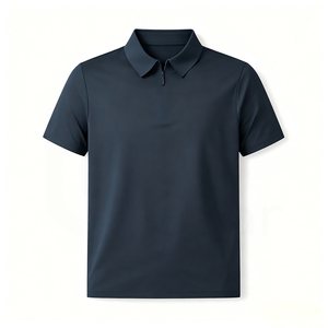 Polo en tricot à manches courtes pour homme, couleur unie, avec fermeture éclair, style décontracté, coupe classique, bleu foncé - Product Image 2
