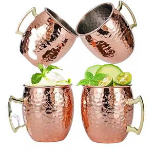 Ensemble de tasses en cuivre martelé avec poignée, tasses réutilisables pour cocktails, jus, mocktails, bar à domicile, restaurant, service de fête - Product Image 2