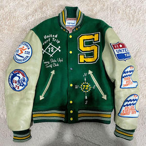 Chaqueta Universitaria Unisex Verde de Algodón con Parches Bordados Diseño Cross Country 1982 1983 1984 Vintage Letterman Cortavientos - Product Image 4