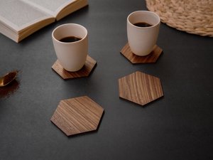 Wood Hexagon Coaster Set Modern Non-Slip Table <b>Mats</b> for Coffee Cups Home <b>Kitchen</b> Dining Decor Customizable wooden coaster - Product Image 6