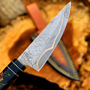 Couteau Bowie à lame fixe, couteau de chasse avec manche en bois de rose, acier damas cuivré, couteau de camping et d'extérieur, directement du fabricant - Product Image 2