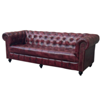 Sofá Chesterfield de Cuero Rojo Oxford de 3 Plazas, Moderno, 2024, Sofá Chesterfield para Restaurante, Muebles para el Hogar de Lujo Más Vendidos