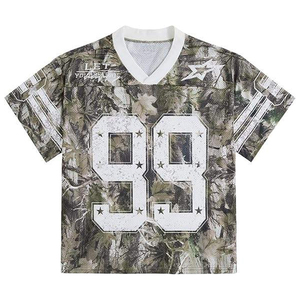 Camisetas de malla personalizadas de corte holgado para hombre y mujer, estilo fútbol americano, con estampado gráfico vintage, ajuste holgado y patrón de logo. - Product Image 1