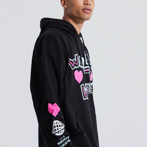 Sudadera con Capucha de Invierno para Hombre, Negra, Ecológica, Transpirable, de Forro Polar, con Estampado Mundial, de Algodón Tejido, Estilo Casual Urbano, con Bolsillo y Diseño de Corazón - Product Image 3