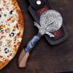Cuchillo Ulu para Pizza de Acero de Damasco de Primera Calidad, Cuchillo Ulu para Pizza Hecho a Mano, Estilo Vikingo OEM con Mango de Madera - Product Image 6