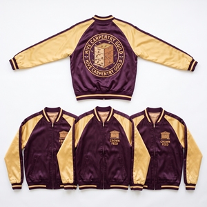 Blouson Bomber Baseball Coupe Vento en Satin à Fermeture Éclair, Manches Raglan, Motif Abeille Dorée, Broderie au Dos, Vente Directe Usine - Product Image 1