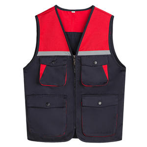 PLAYER'S POINT High Visibility Work <b>Vest</b> CE/EU Certified Waterproof Red Navy Reflective Stripes Zipper Closure Unisex Polyester - Product Image 5