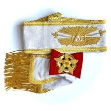 สายสะพายตราสัญลักษณ์โรสครัวซ์ ระดับ 33 ของสมาคมเมสัน ขอบสีทอง คุณภาพเยี่ยม ริบบิ้นสีขาวสวยงาม - Product Image 4