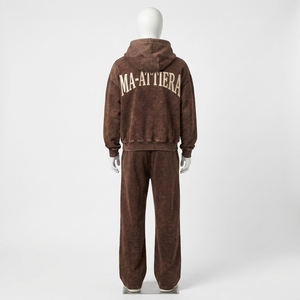 Custom Men <b>Brown</b> Acid Wash Zip Up Hoodie <b>Jogger</b> Set Cotton Fleece Streetwear Tracksuit OEM Wholesale - Product Image 3