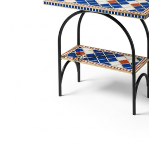 Mesa Taburete con Incrustaciones de Hueso Azul Rey – Mesa Auxiliar Decorativa Hecha a Mano para Sala de Estar y Dormitorio - Product Image 3