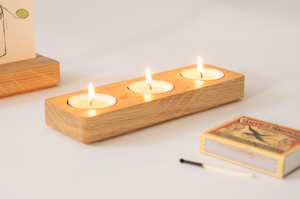Porte-bougie en bois de chêne, style Japandi scandinave, support pour bougie chauffe-plat en bois naturel, minimaliste, rustique, pour table - Product Image 2
