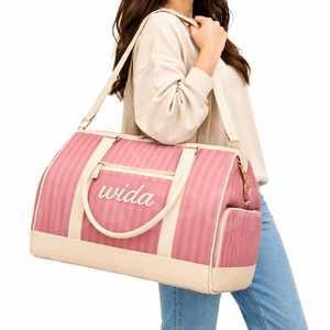 Modern Luxury Fashion Lightweight Duffel Bag Travel Gym Sports Polyester PU Leather Trim Large Capacity Waterproof - Product Image 5