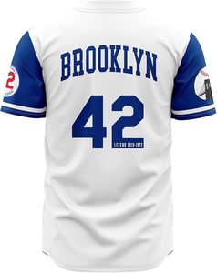 Men's Blue 42 Baseball Button Down Jersey 90s <b>Hip</b> Hop Baseball Jerseys Shirts Stitched - Product Image 4