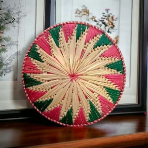 Handmade Eco-Friendly Rattan Wall Basket <b>Circular</b> Abstract Geometric Pattern Art Deco Diwali Home Decor Multicolor Nature Art - Product Image 1