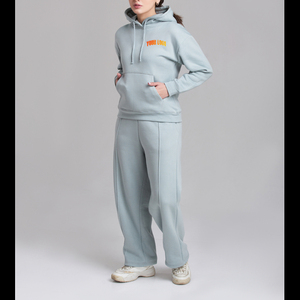 Chándal con Capucha Azul Claro para Mujer, Manga Larga, Corte Regular, Informal, para Otoño, de Poliéster/Algodón, Peso Medio, Estilo Urbano, Color Sólido - Product Image 3