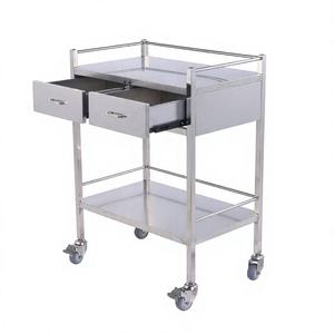 Premium Quality Stainless Steel Utility <b>Cart</b> with 2 Telescopic <b>Drawers</b> Double Shelf Heavy Duty Swivel Casters for Laboratory - Product Image 2