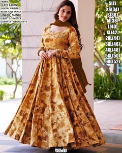 Vestido Anarkali Tradicional Bandhani Marrón Elegante, Material de Rayón, Largo hasta el Suelo, Listo para Bodas y Fiestas, Secado Rápido - Product Image 1