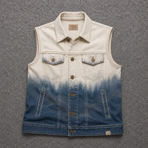 Gilet en jean indigo sans manches pour homme, en coton biologique écru, personnalisé, vêtement streetwear premium - Product Image 1