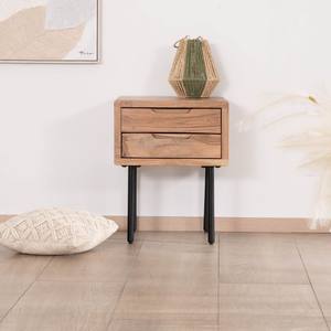 Mesita de noche Vandana Crystal Spirit en acacia natural y metal Alto con 2 cajones - Product Image 1