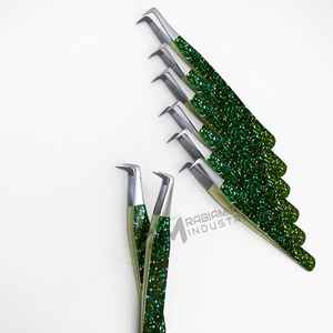 Pince à cils RMI de qualité supérieure, pointe diamant, pointe argentée et poignée plane recouverte de papier vert, fournitures durables pour cils - Product Image 2