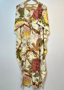 Nuevo Kaftán Naaz Textile con Estampado Animal, Cuello en V, Cordón Ajustable, Manga Corta, Corte Evase, Estilo Indio, 100% Algodón, Encaje, Largo Completo, para Mujer - Product Image 5