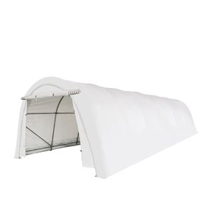 12FT X 30FT Heavy Duty Truck <b>Canopy</b> Rounded <b>Roof</b> with 11 OZ PE Fabric Cover and Galvanized Steel Frame Front Roll Door - Product Image 1