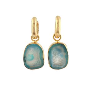 Boucles d'oreilles pendantes plaquées or avec agate drusy bleue, tranches de cristal naturel, pour femmes, vente en gros - Product Image 1
