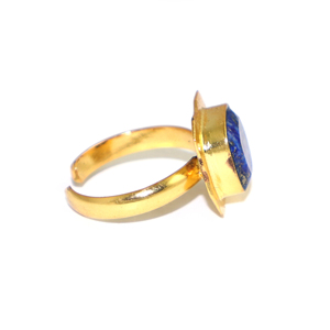 Geometric Cocktail <b>Ring</b> 18K Gold Plated Natural <b>Lapis</b> <b>Lazuli</b> Cushion Stone Bohemian Style Unisex Daily Wear Jewelry Wholesale - Product Image 2