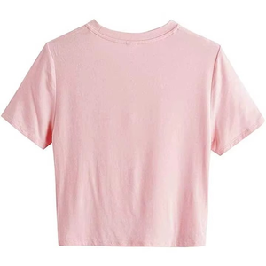 Camiseta Corta de Cuello Redondo Rosa Ecológica para Mujer, Corte Regular, Color Sólido, Algodón Jersey, Ropa Casual de Verano - Product Image 1