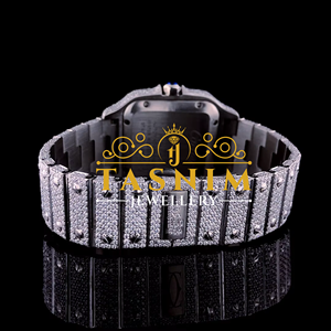 Reloj de Pulsera Deportivo y Elegante para Hombre con Diamantes Moissanite VVS, Cuadrado, de Cuarzo, con Números Romanos, Chapado en Oro Blanco, Acero Inoxidable, Simple - Product Image 4