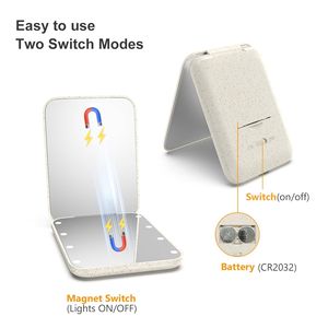 Espejo de Maquillaje Portátil Compacto con Luz, Ecológico, de Paja de Trigo, con Aumento de 1X/3X, Excelente Regalo - Product Image 3