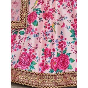 Lehenga Choli semi-cousu en soie artificielle à imprimé floral rose clair pour mariage par Zeel Clothing - Product Image 3