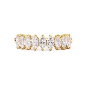 Bague de fiançailles demi-éternité en or massif 10K 14K 18K avec diamant de laboratoire taille marquise, couleur DEF, clarté VS VVS, certifié IGI, vente en gros - Product Image 1